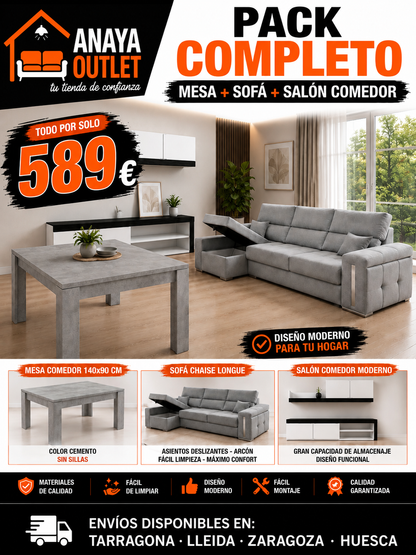 Pack Completo de Mesa + Sofá + Salón Comedor